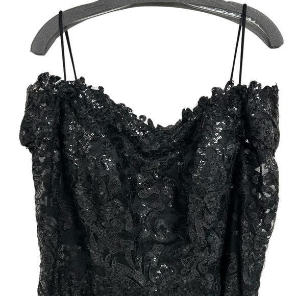 Jade by Jasmine Black Sequin Embellished Mesh Elbow Sleeve Dress Womens 14 - Picture 2 of 8